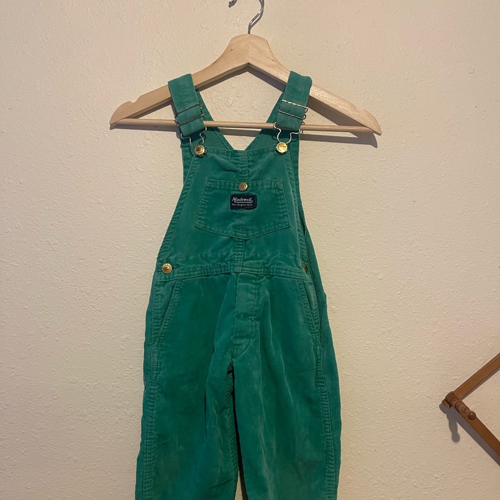 VINTAGE Madewell green corduroy orange overalls kids sz 5